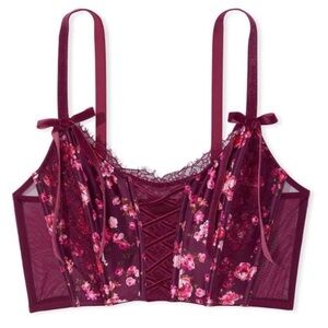 Victorias Secret Dream Angel Velvet Floral Lace up‎ Corset Bra size, Medium-MDD
